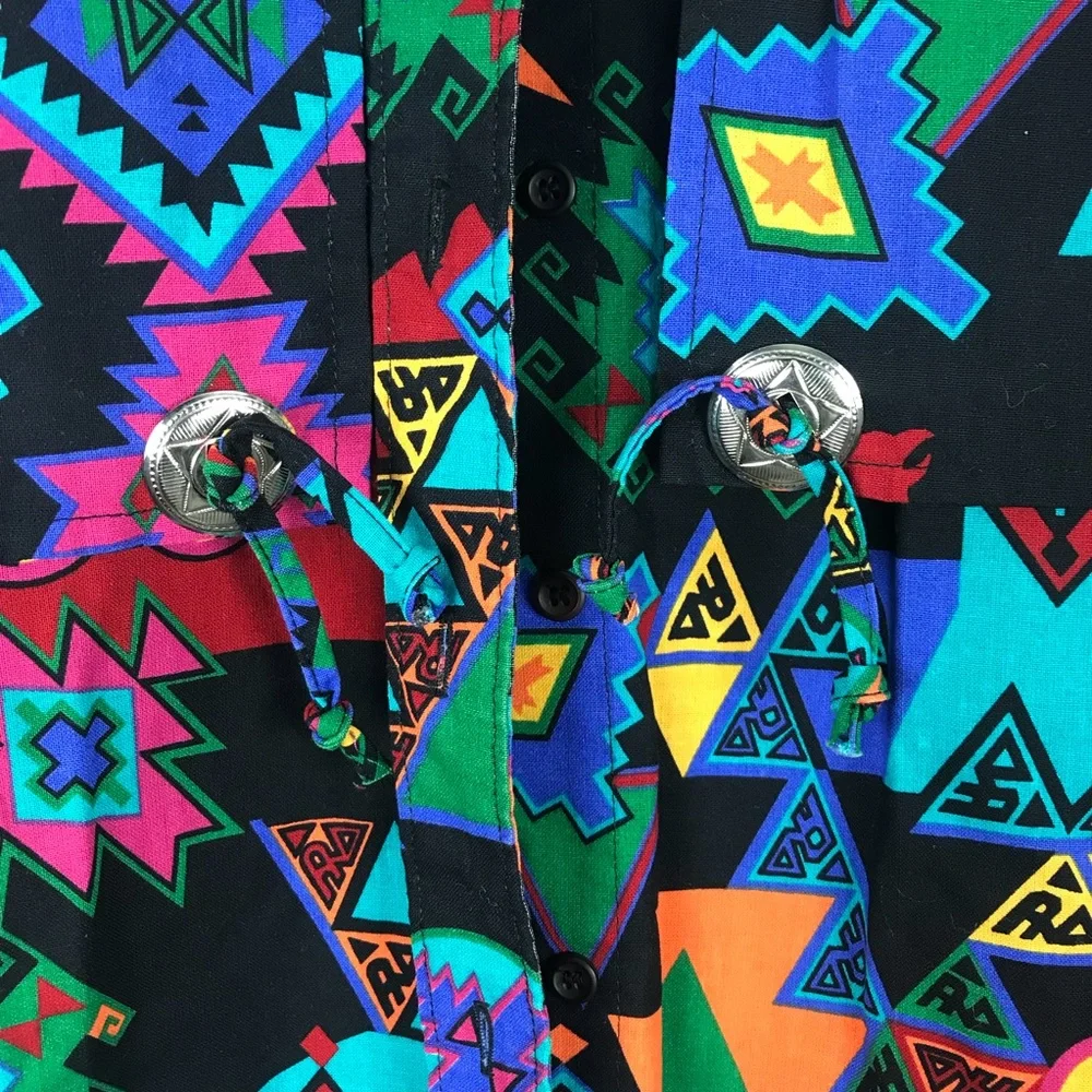 VINTAGE Tribal Aztec Print Button Down Shirt - M - Picture 4 of 8